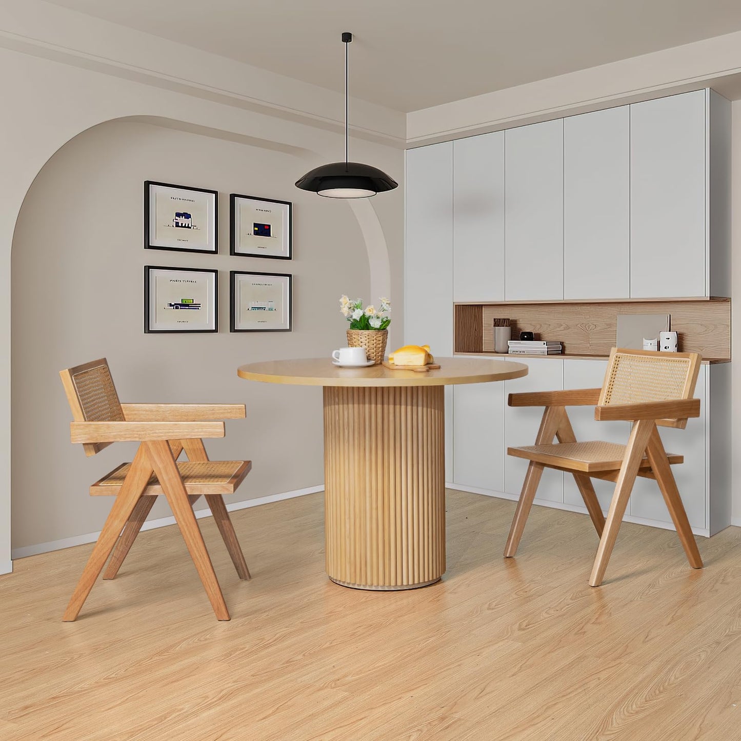 Round Dining Table for 4, Pedestal Kitchen Table Farmhouse Dinner Table, Modern Kitchen Table with Solid Wood Base for Dining Room Kitchen, Living Room, 47''L x 47''W x 29.9''H
