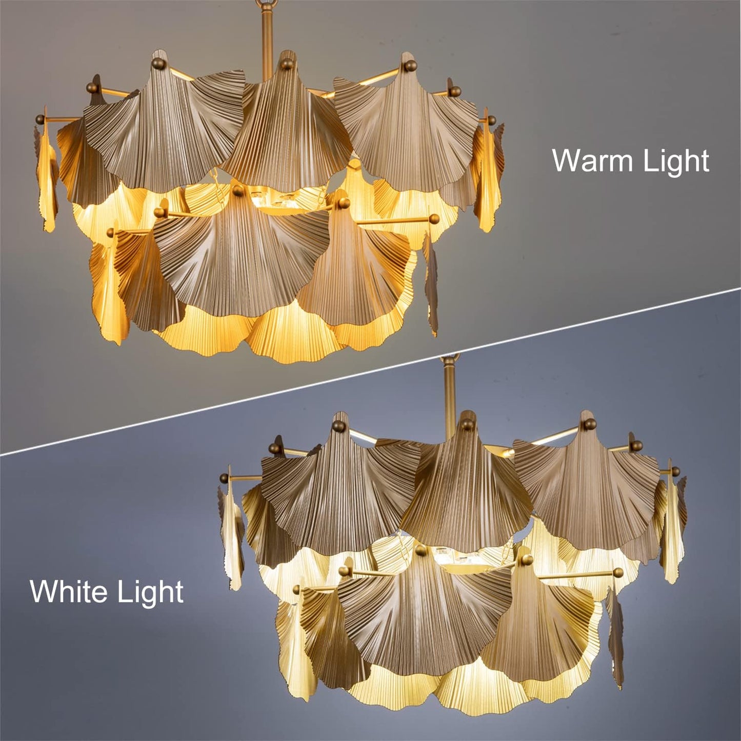 TOCHIC Modern Farmhouse Chandelier, 8 Lights Gold Chandeliers for Dining Room, Rustic Chandelier with Ginkgo Leaves, Ceiling Light Fixture for Living Room, Bedroom, Kitchen, Entryway, W-25.98"