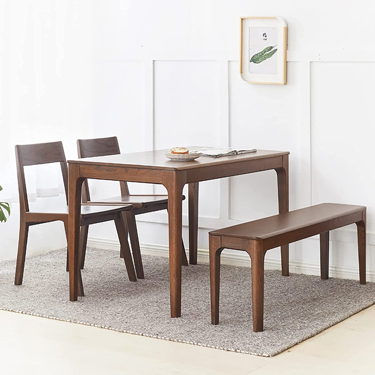 MU RONG Dining Bench, Wood Bench Solid USA Oak Walnut Color Bench Indoor Dining Room Table Home Bedroom Bed End Restaurant Modern Hallway Furniture, 39.4" W x 13.8" D x 17.7" H