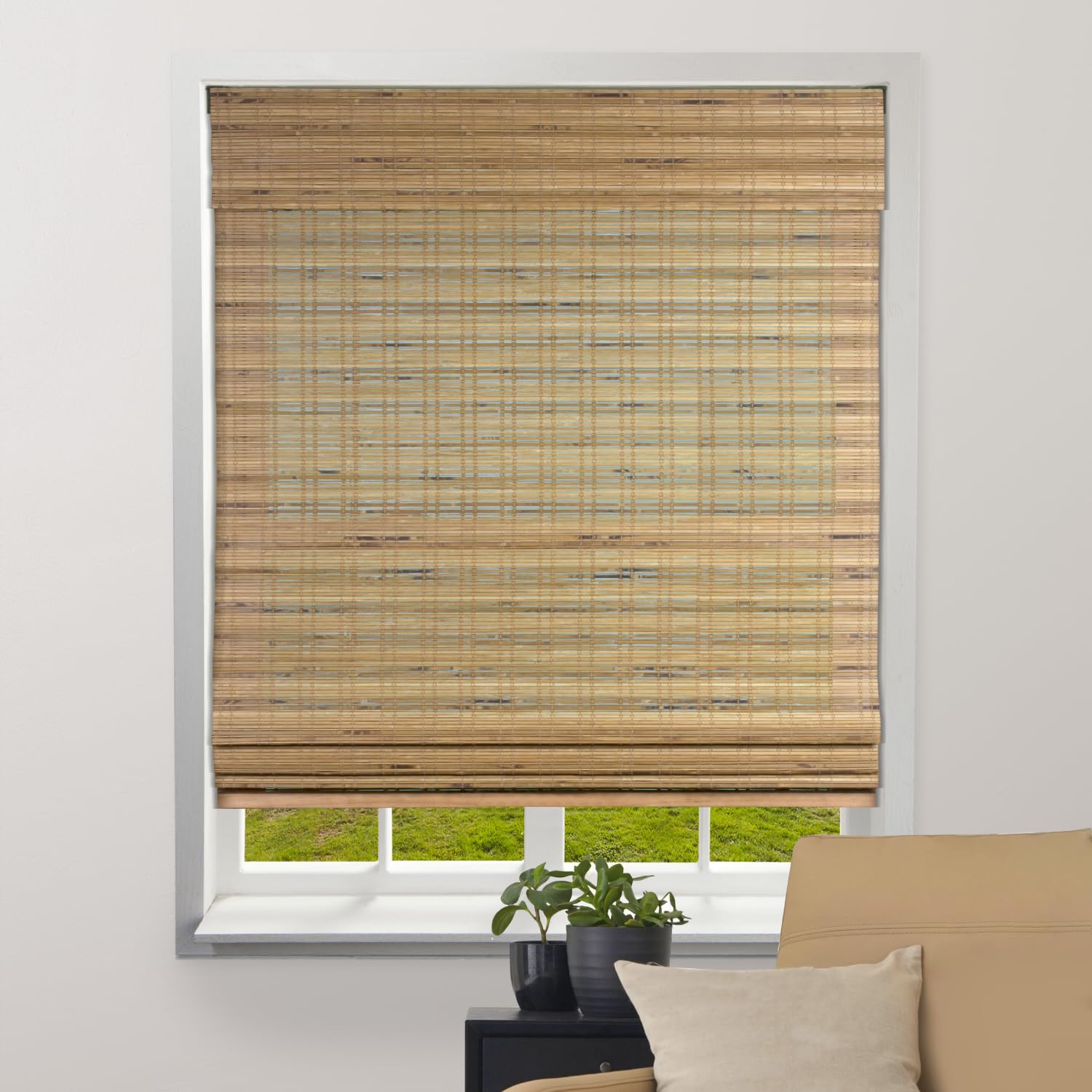 Sheer Bamboo Roman Shades with Valance