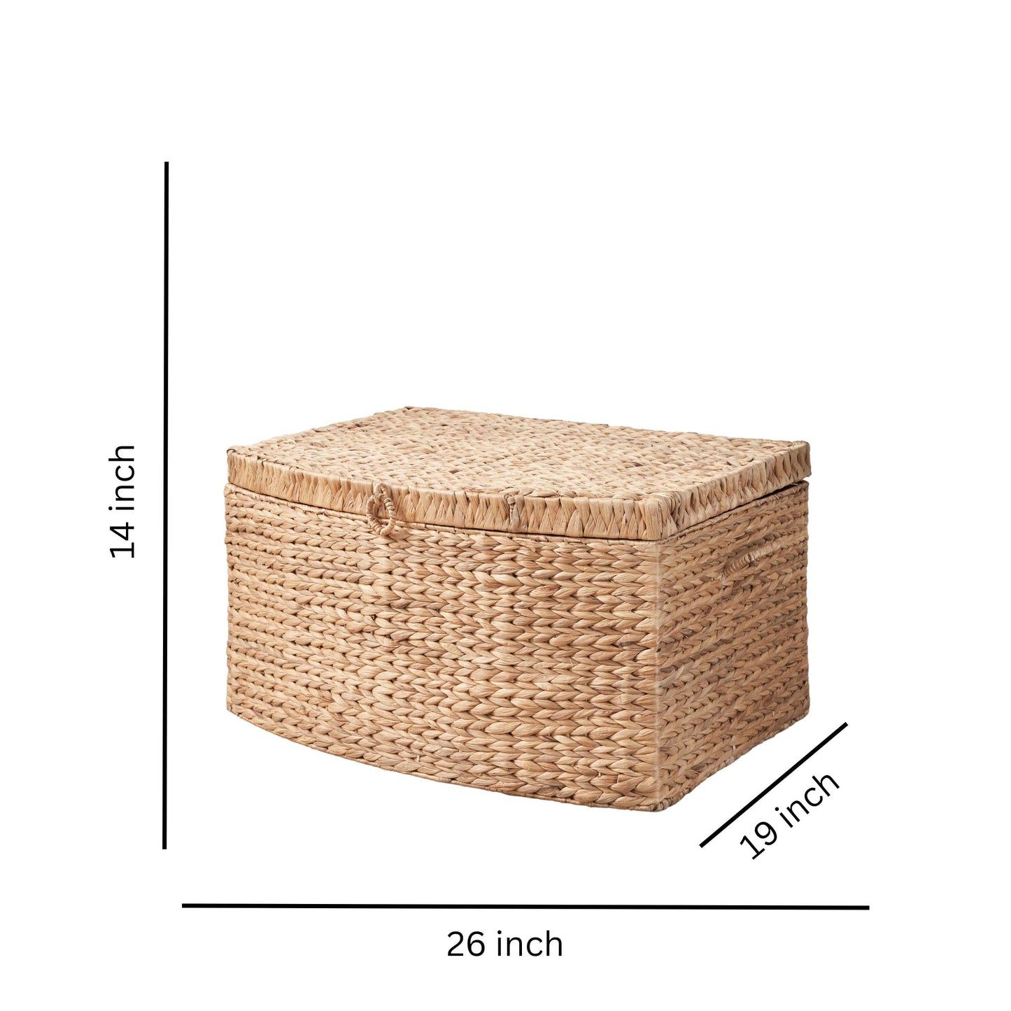 SOL HOME Ludmilla Rectangular Curve Water Hyacinth Woven Wicker Trunk with Handles - 26" x 19" x 14" - Natural Brown - For Clothes, Toys, Magazines and Book Storage