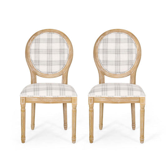 Christopher Knight Home Phinnaeus Dining Chair Set, Set of 2, Grey Plaid + Natural