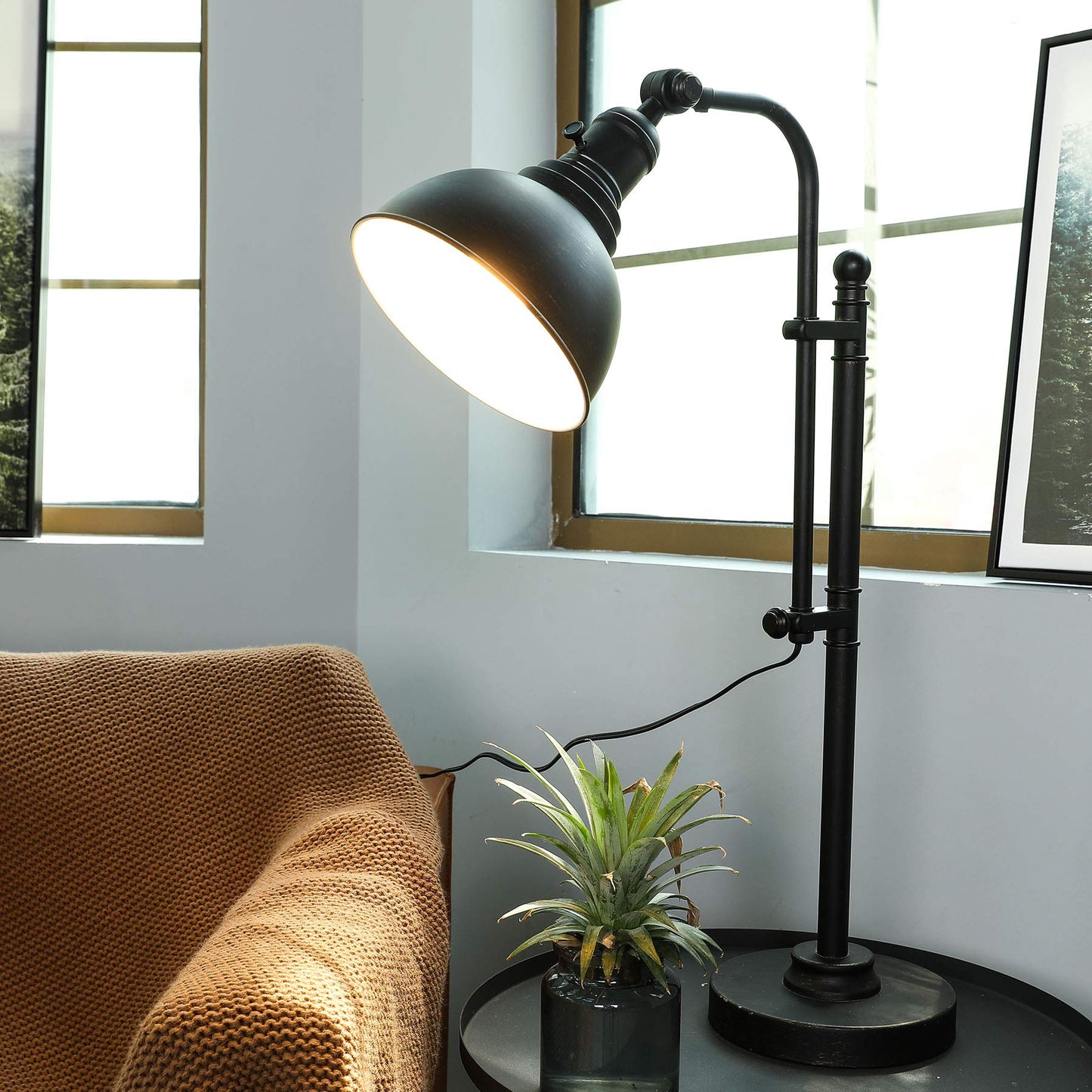 VONLUCE Rustic Desk Lamp Black Adjustable, Industrial Style Metal Task Lamp 25"-29", Vintage Work Lamp, Farmhouse Reading Lamp in Aged Bronze Finish, ETL Certificate