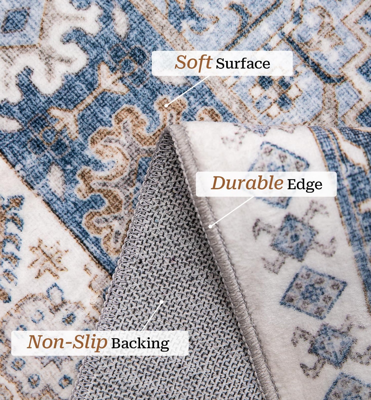 zesthome 9x12 Area Rugs,Stain Resistant Washable Rug,Ultra-Thin Rugs for Living Room,Bedroom,Non-Slip Backing Home Decor Large Area Rug (Blue/Beige,9'x12')