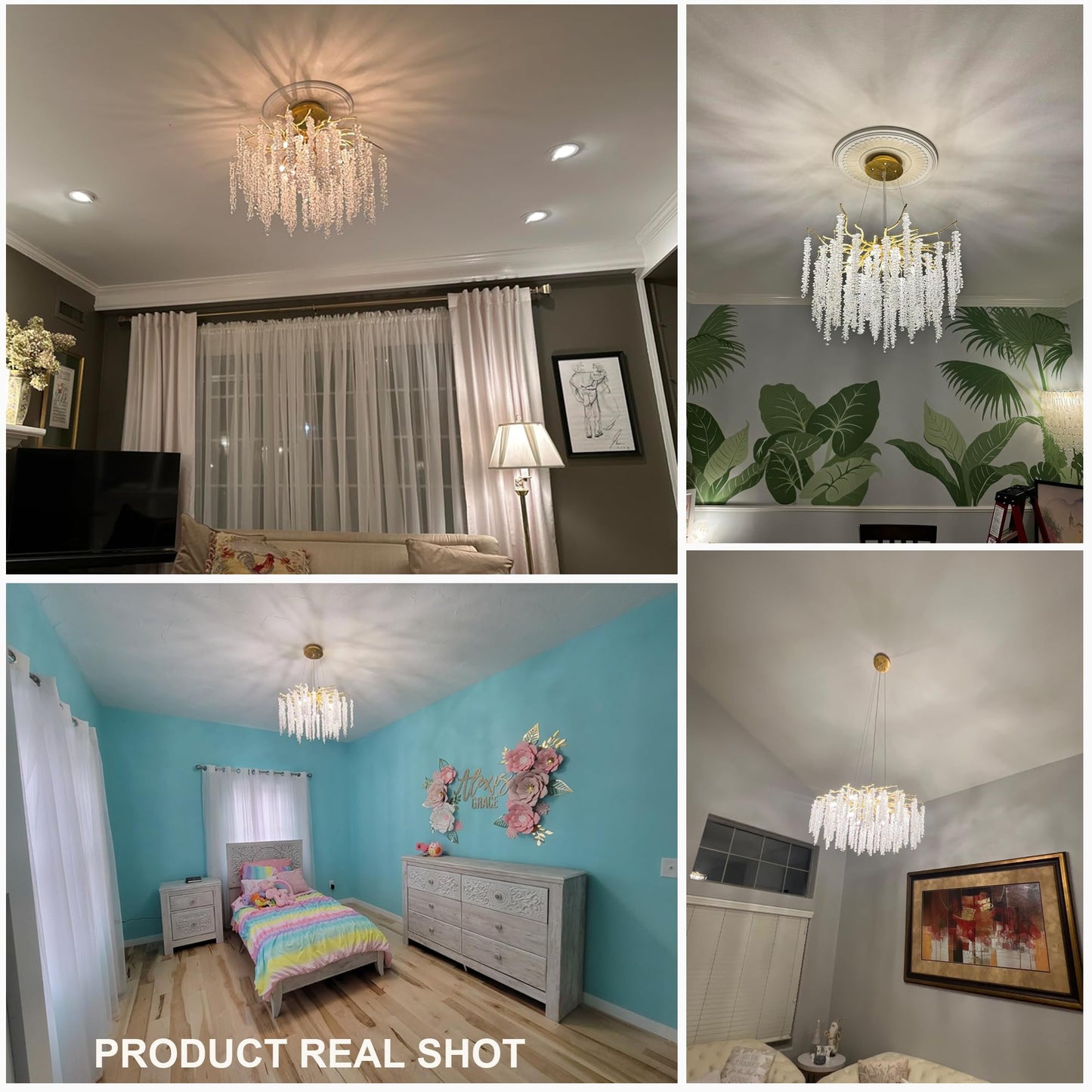 Puvaue Crystal Tree Branches Chandeliers Gold Luxury Round Raindrop Pendant Light Fixture 9 Light Tassel Ceiling Hanging Light for Dining Room Bedroom Living Room Entryway 23.7"