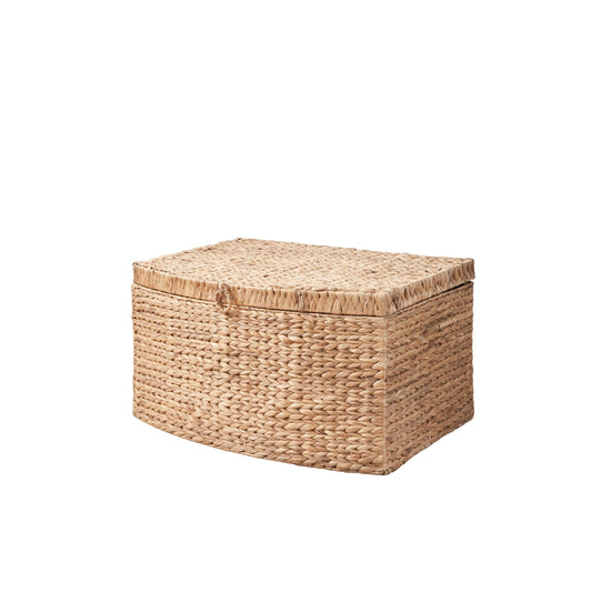 SOL HOME Ludmilla Rectangular Curve Water Hyacinth Woven Wicker Trunk with Handles - 26" x 19" x 14" - Natural Brown - For Clothes, Toys, Magazines and Book Storage