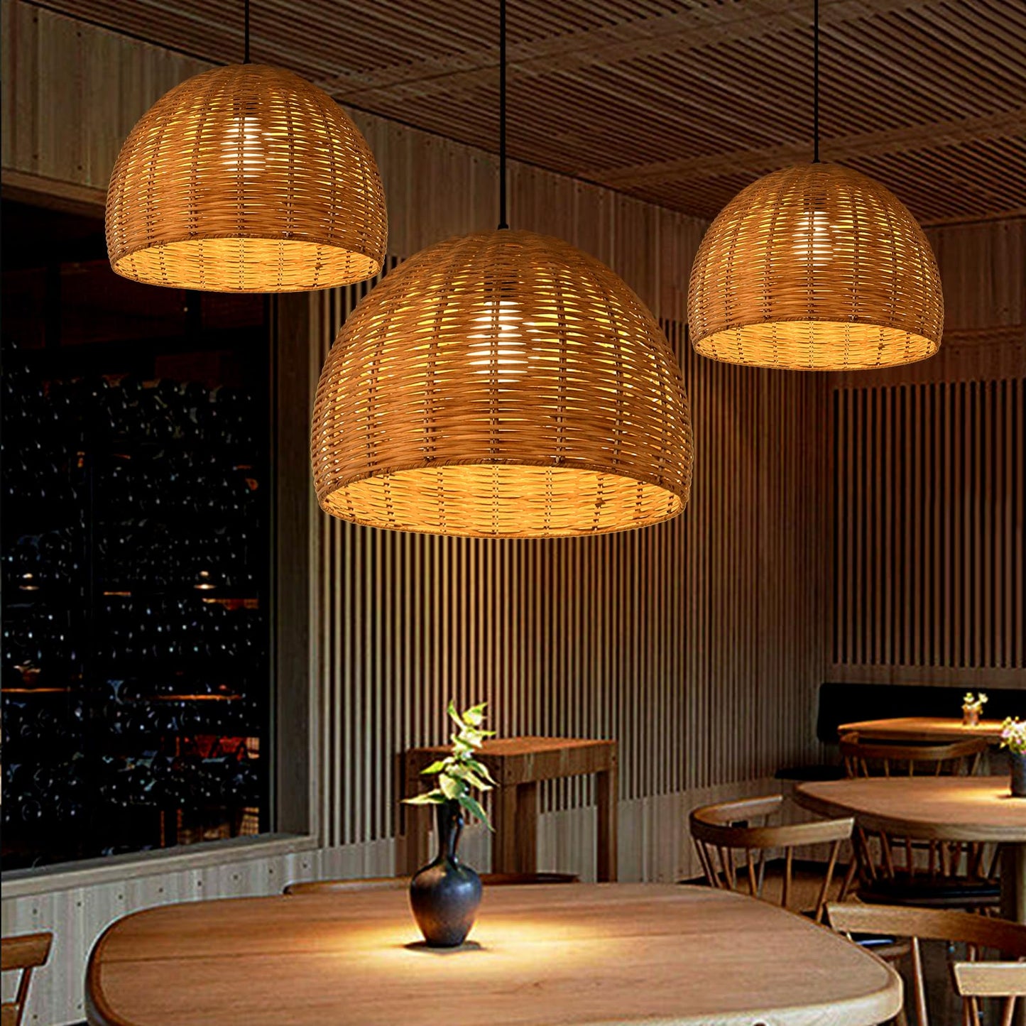 Arturesthome Hand Woven Rattan Pendant Lighting Fixture, 1-Light Bohemian Weaving Natural Ceiling Hanging Light, Farmhouse Coastal Chandelier for Kitchen Island, Living Room, Dining Room