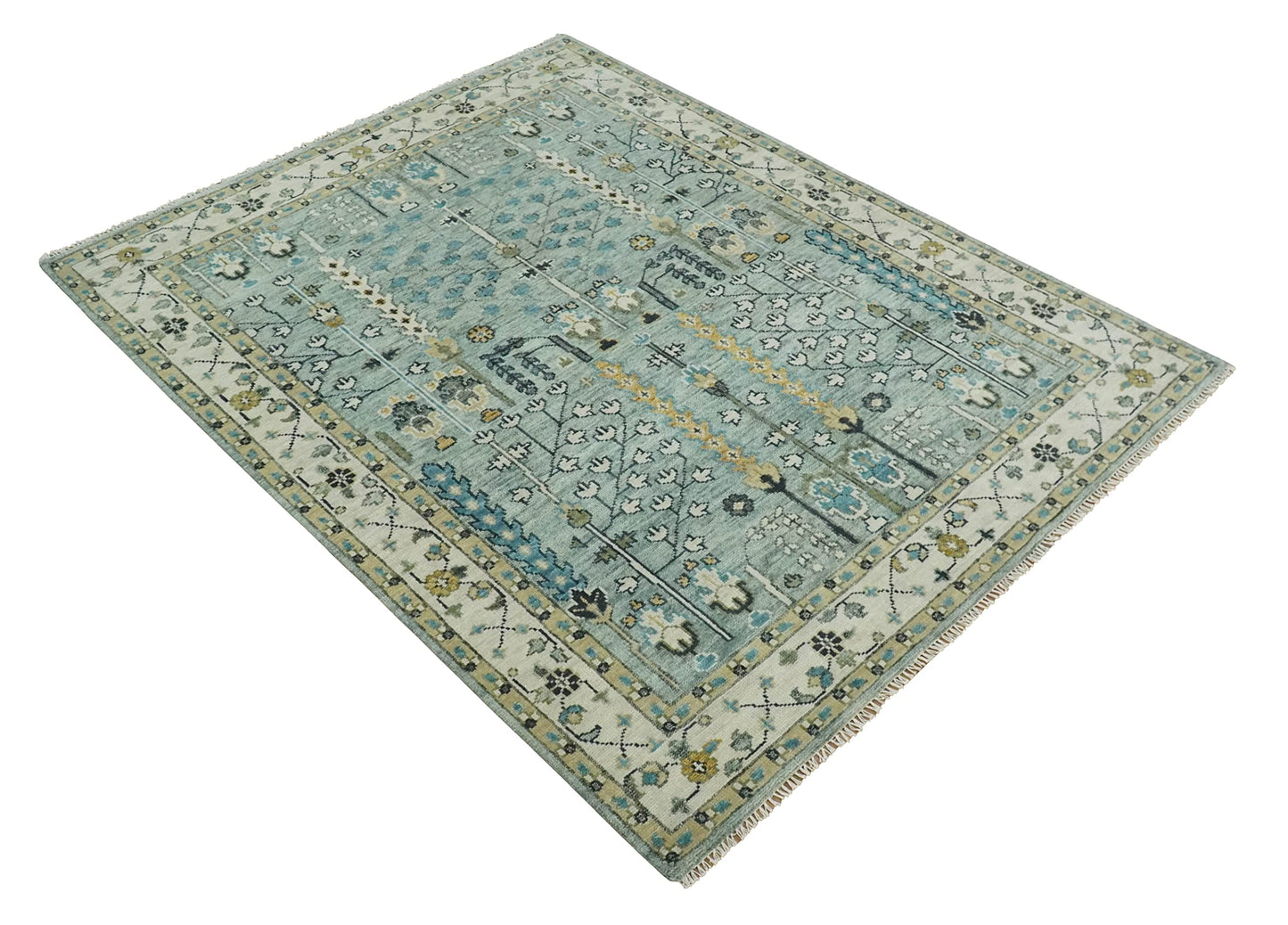 Artisan's Arc Traditional Blue and Ivory Hand Knotted Vintage Wool Area Rug | CP563 (8x10)