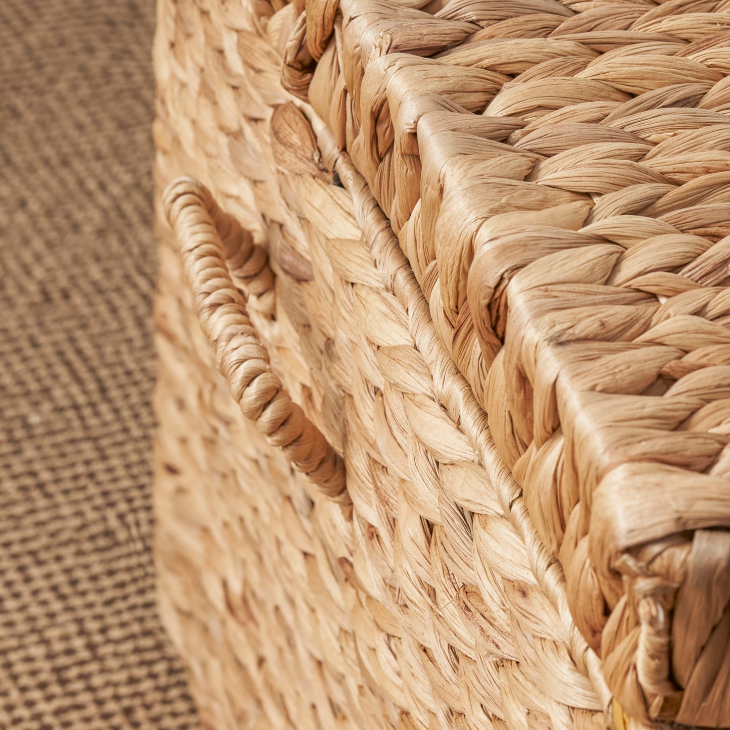 SOL HOME Ludmilla Rectangular Curve Water Hyacinth Woven Wicker Trunk with Handles - 26" x 19" x 14" - Natural Brown - For Clothes, Toys, Magazines and Book Storage