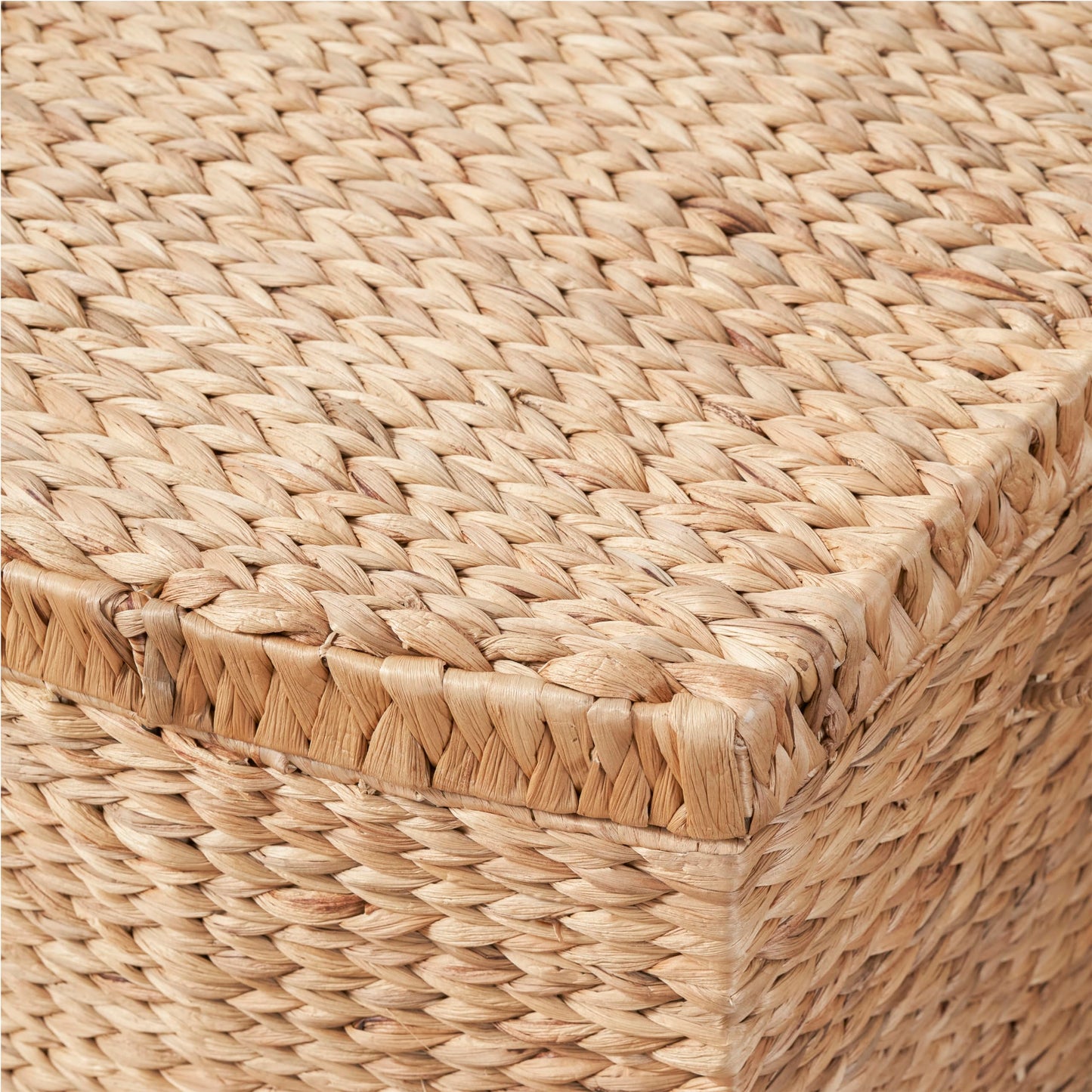 SOL HOME Ludmilla Rectangular Curve Water Hyacinth Woven Wicker Trunk with Handles - 26" x 19" x 14" - Natural Brown - For Clothes, Toys, Magazines and Book Storage