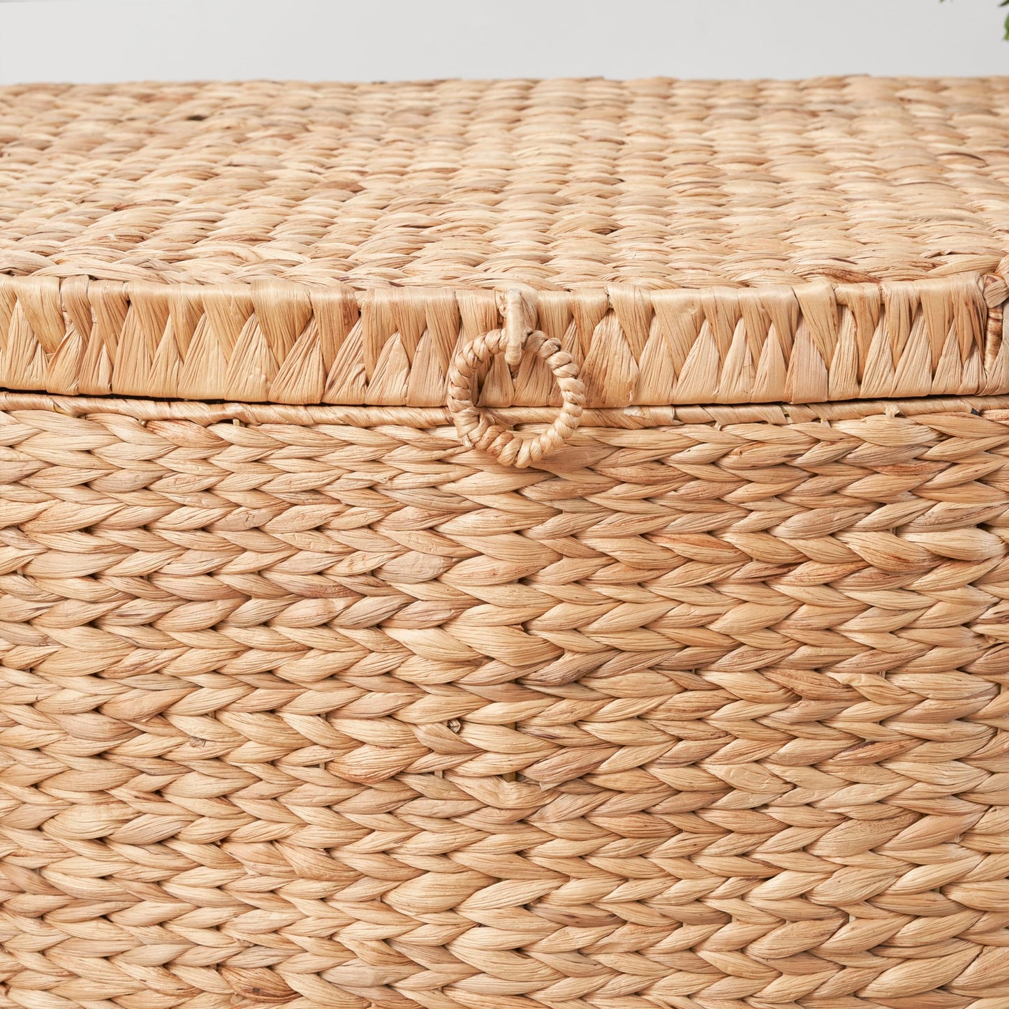 SOL HOME Ludmilla Rectangular Curve Water Hyacinth Woven Wicker Trunk with Handles - 26" x 19" x 14" - Natural Brown - For Clothes, Toys, Magazines and Book Storage