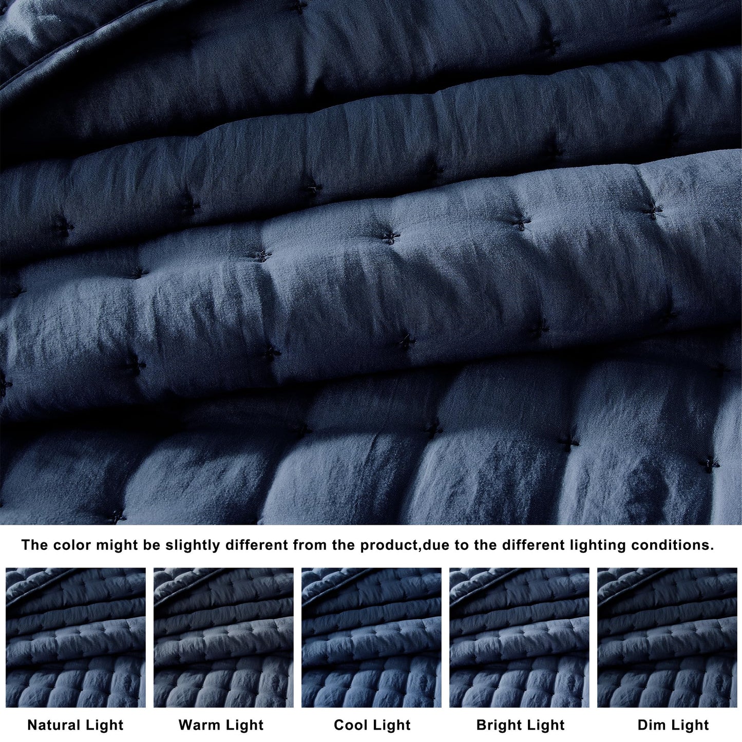 WDCOZY Navy Blue Queen Size Quilt Bedding Sets with Pillow Shams, Lightweight Soft Bedspread Coverlet, Quilted Blanket Thin Comforter Bed Cover, All Season Summer Spring, 3 Pieces, 90x90 inches