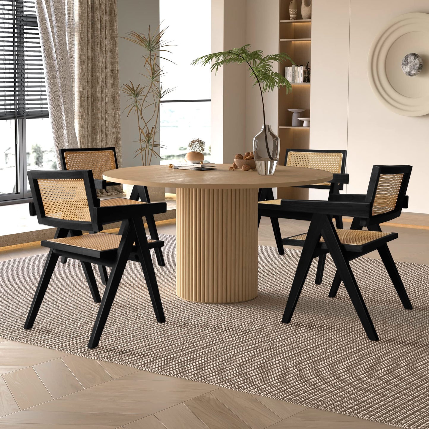 Round Dining Table for 4, Pedestal Kitchen Table Farmhouse Dinner Table, Modern Kitchen Table with Solid Wood Base for Dining Room Kitchen, Living Room, 47''L x 47''W x 29.9''H