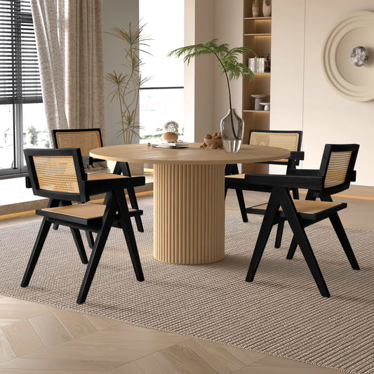Round Dining Table for 4, Pedestal Kitchen Table Farmhouse Dinner Table, Modern Kitchen Table with Solid Wood Base for Dining Room Kitchen, Living Room, 47''L x 47''W x 29.9''H