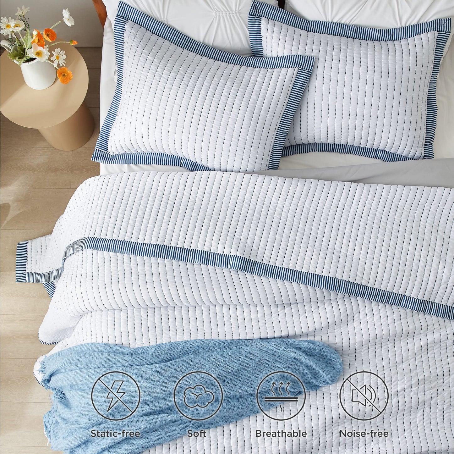 Bedsure White Bedspread Coverlet Queen Size - Lightweight Soft Quilt Bedding Set for All Seasons, Corduroy Pattern Quilt Set, 3 Pieces, 1 Quilt (90"x96") & 2 Pillow Shams (20"x26"+2")