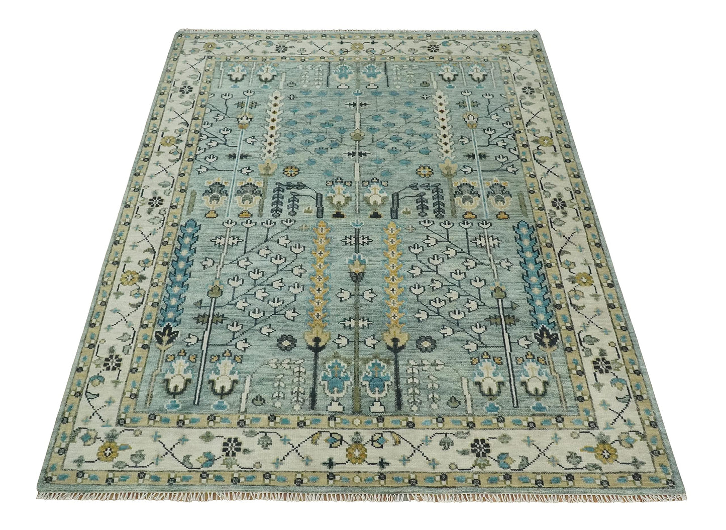 Artisan's Arc Traditional Blue and Ivory Hand Knotted Vintage Wool Area Rug | CP563 (8x10)