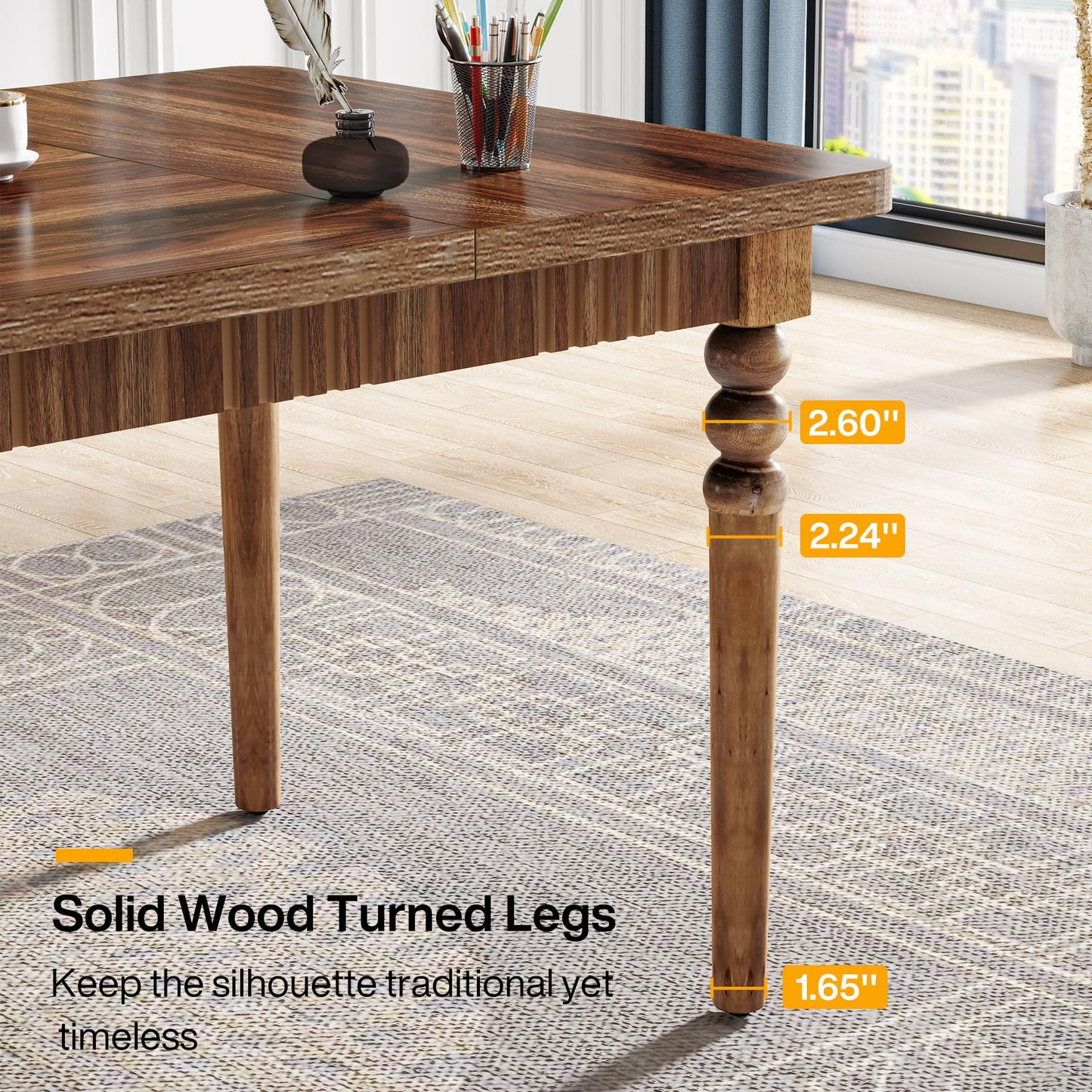 Tribesigns 63-Inch Executive Desk, Large Office Computer Desk with Solid Wood Turned Legs, Farmhouse Study Writing Table Conference Table for Home Office, Workstation Business, Walnut