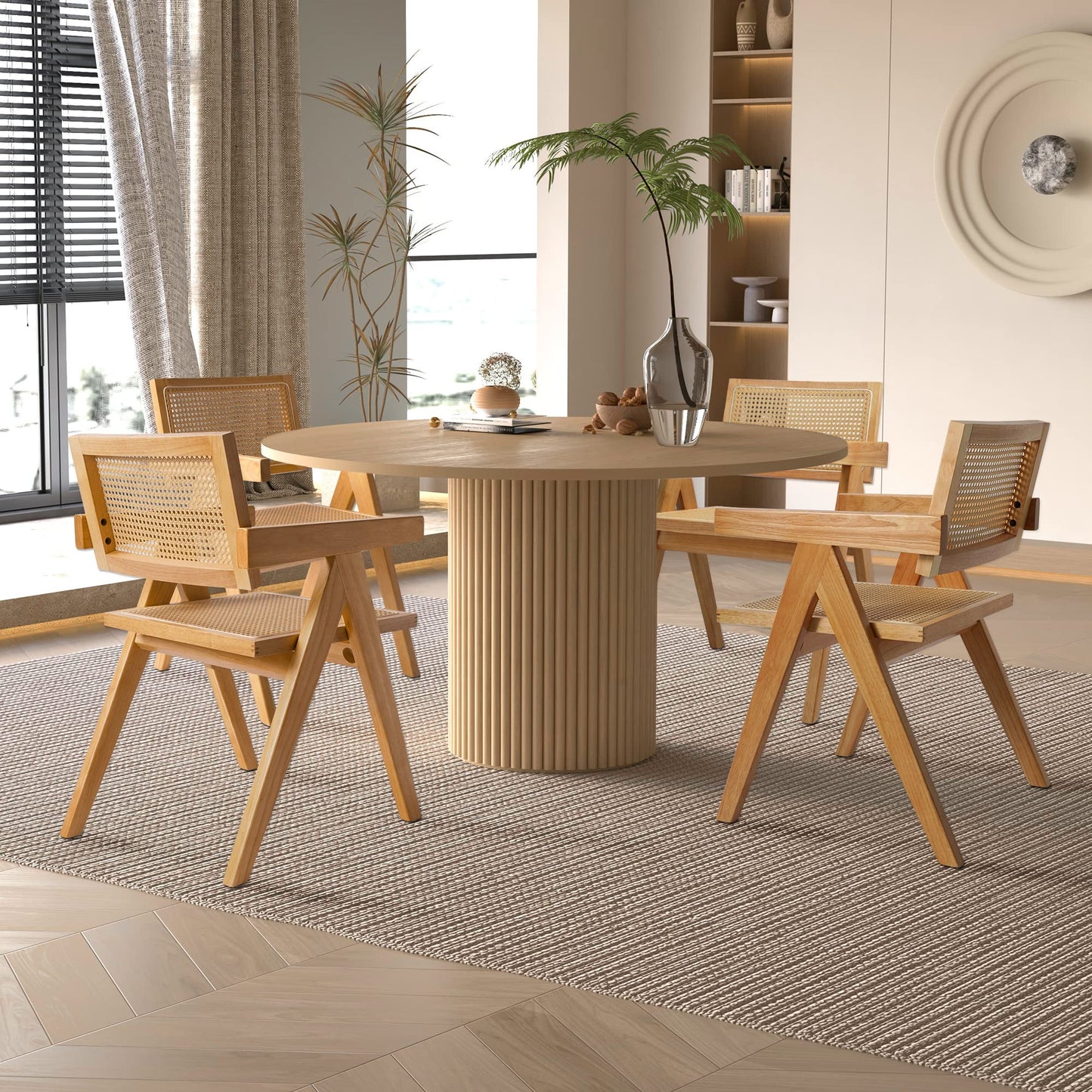 Round Dining Table for 4, Pedestal Kitchen Table Farmhouse Dinner Table, Modern Kitchen Table with Solid Wood Base for Dining Room Kitchen, Living Room, 47''L x 47''W x 29.9''H