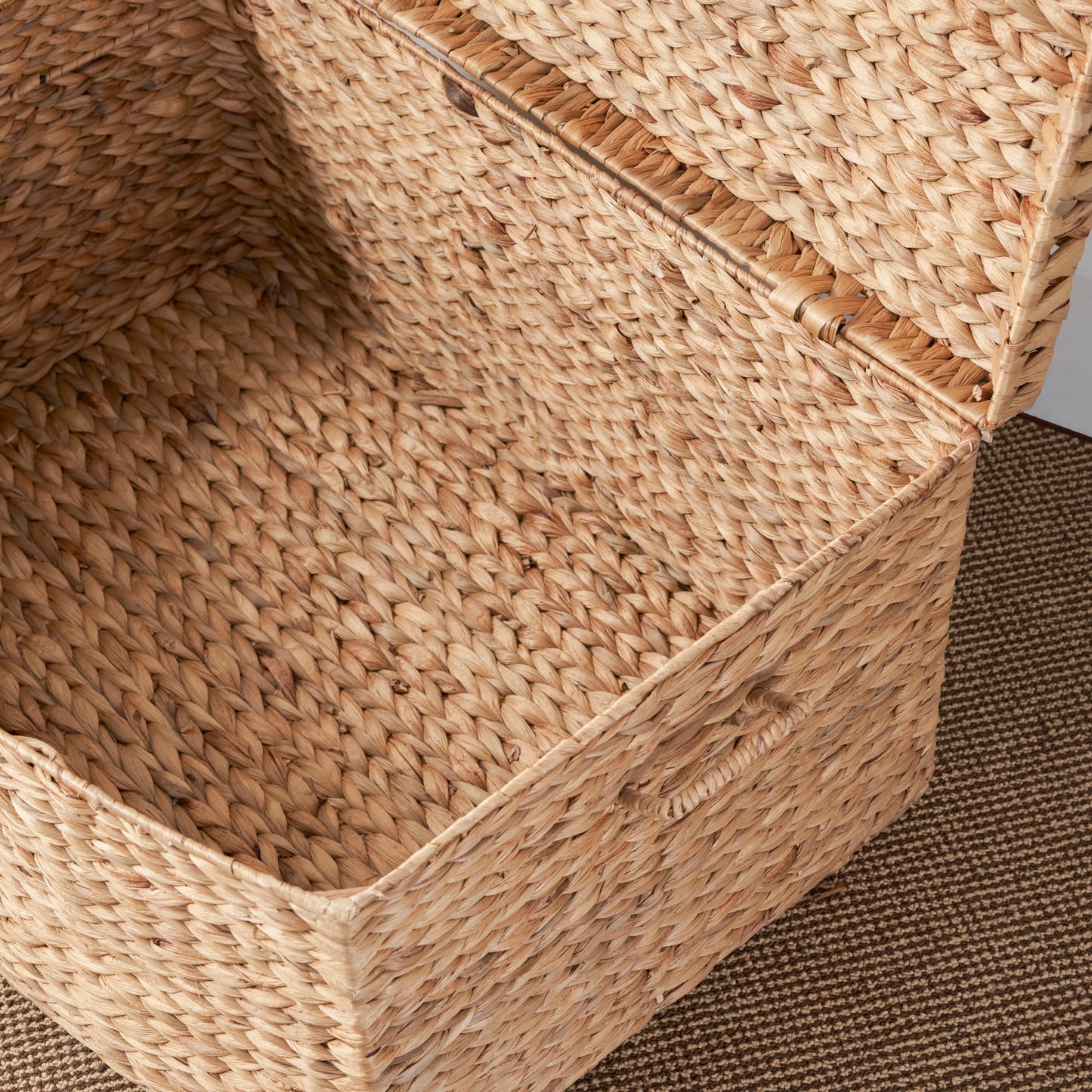 SOL HOME Ludmilla Rectangular Curve Water Hyacinth Woven Wicker Trunk with Handles - 26" x 19" x 14" - Natural Brown - For Clothes, Toys, Magazines and Book Storage