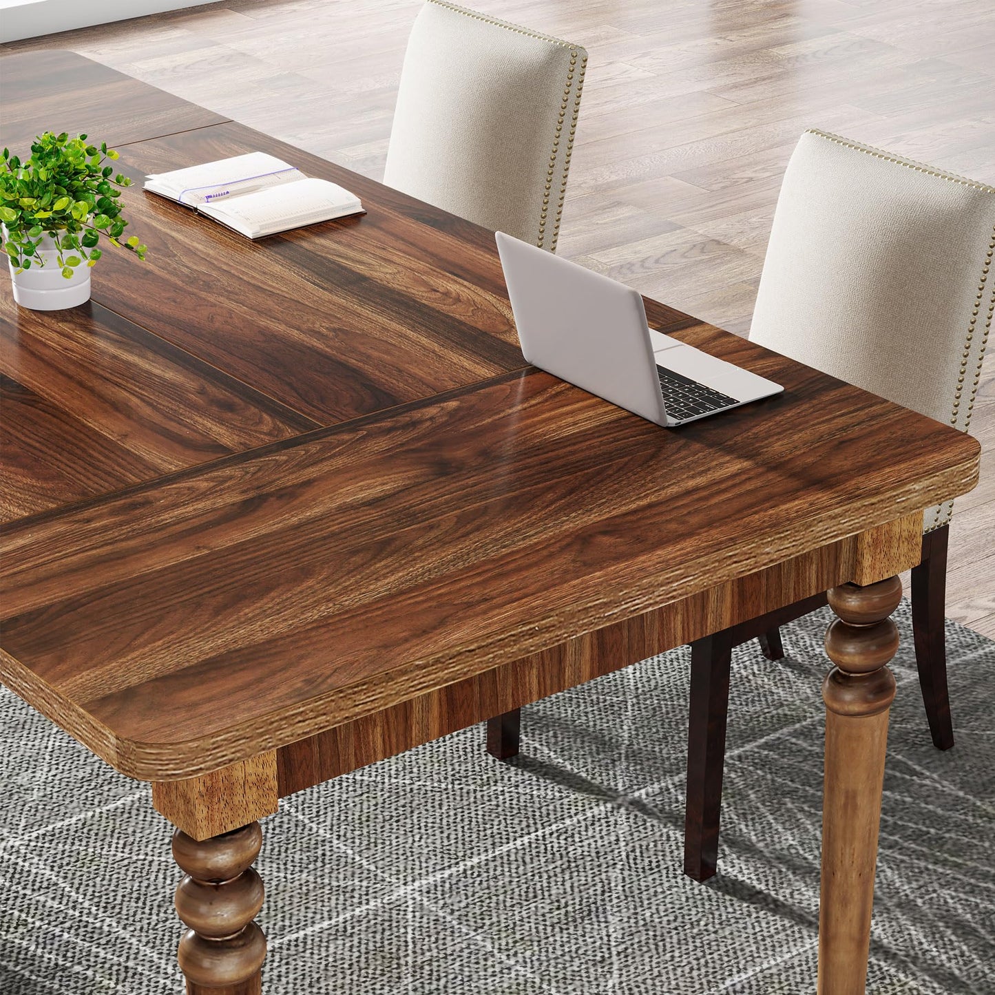 Tribesigns 63-Inch Executive Desk, Large Office Computer Desk with Solid Wood Turned Legs, Farmhouse Study Writing Table Conference Table for Home Office, Workstation Business, Walnut